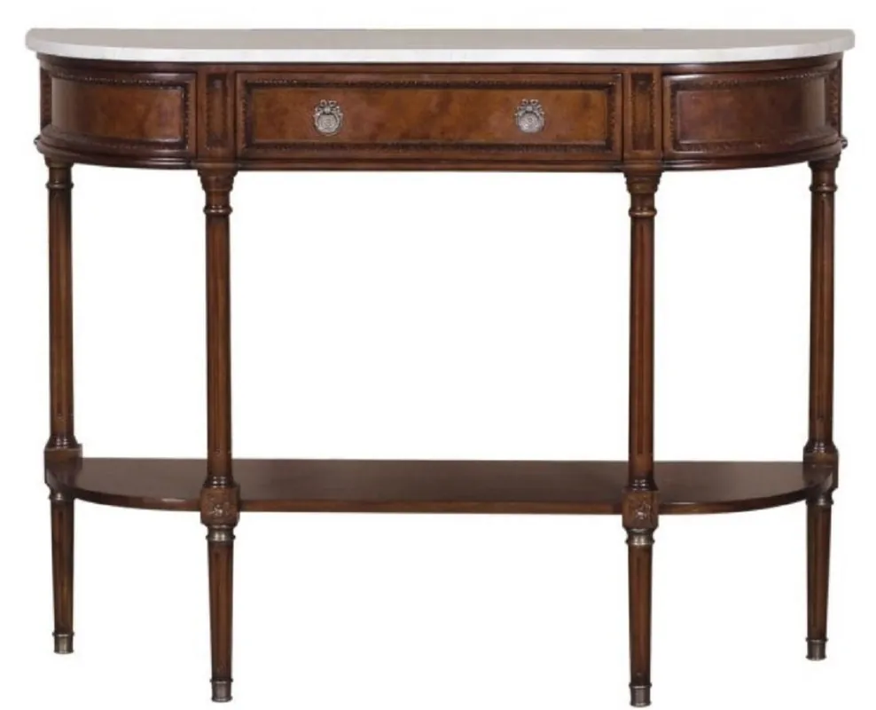 Abverkauf Casa Padrino Luxus Jugendstil Mahagoni Konsole mit Marmorplatte Dunkelbraun / Weiß 114 x 40 x H. 88 cm - Luxus Qualität