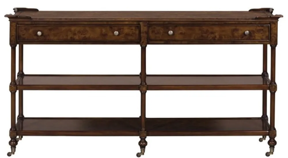 Casa Padrino Luxus Jugendstil Konsole Braun / Dunkelbraun 152 x 46 x H. 79 cm - Konsolentisch mit 2 Schubladen und Rollen Solange Der Vorrat Reicht
