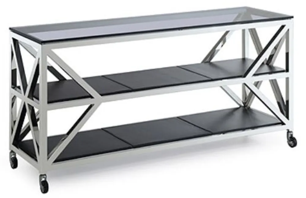 Neue Ware Casa Padrino Luxus Konsolentisch Silber / Schwarz 150 x 45 x H. 75 cm - Wohnzimmer Konsole mit Rollen