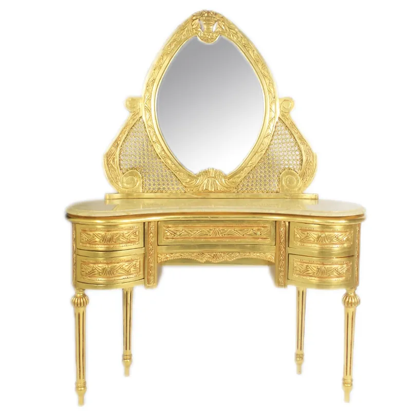 Handgefertigt Casa Padrino Barock Schmink Konsole mit Spiegel Gold 120 x 40 x H155 cm - Schlafzimmer Spiegelkonsole mit Schubladen