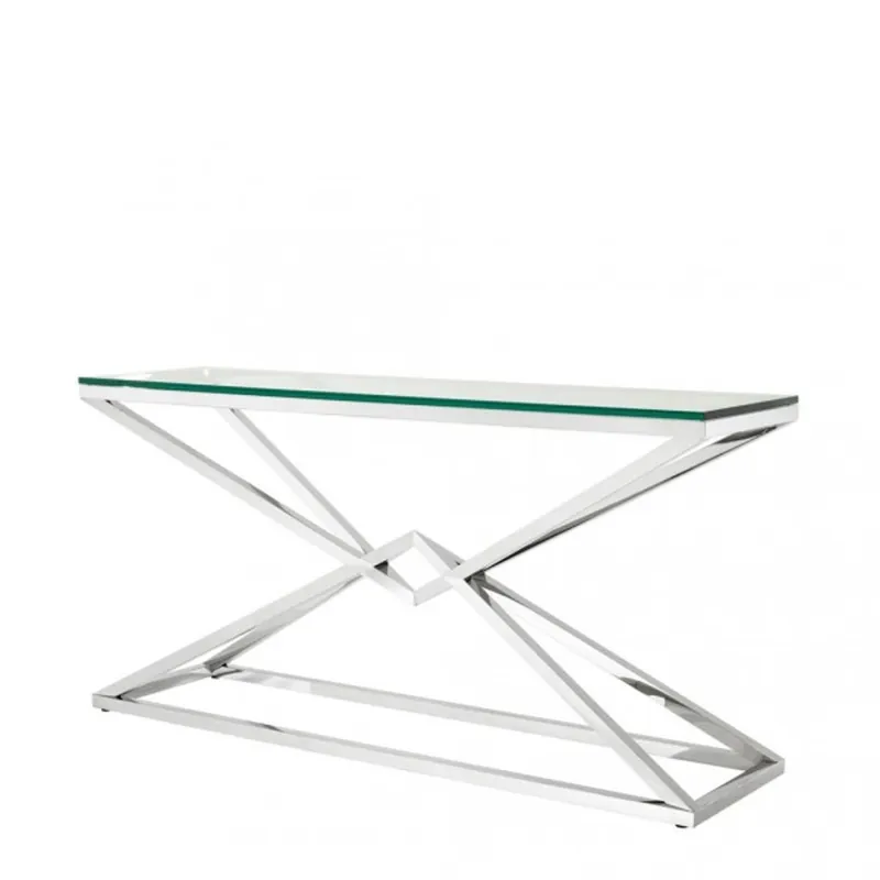 Abverkauf Casa Padrino Luxus Konsole Edelstahl Nickel Finish 150 x 40 x H 74 cm - Konsolen Tisch Möbel