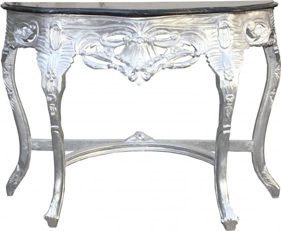 Neue Kollektion Casa Padrino Barock Konsolentisch Silber / Schwarz mit Marmorplatte Mod2 - Konsole