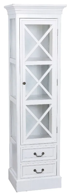 Ab Werk Casa Padrino Landhausstil Vitrine Weiß 48 x 38 x H. 166 cm - Handgefertigte Vitrine mit Glastür & 2 Schubladen