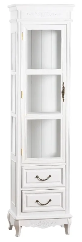 Handgefertigt Casa Padrino Landhausstil Vitrine Antik Weiß 45 x 30 x H. 170 cm - Handgefertigte Shabby Chic Vitrine mit Tür und 2 Schubladen