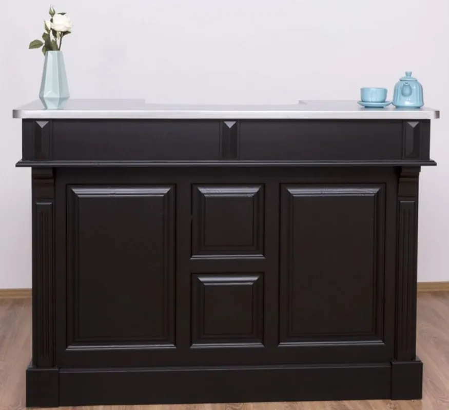 Begrenztes Angebot Casa Padrino Landhausstil Theke Schwarz / Silber 150 x 65 x H. 107 cm - Massivholz Thekentisch mit verzinkter Tischplatte - Barmöbel im Landhausstil