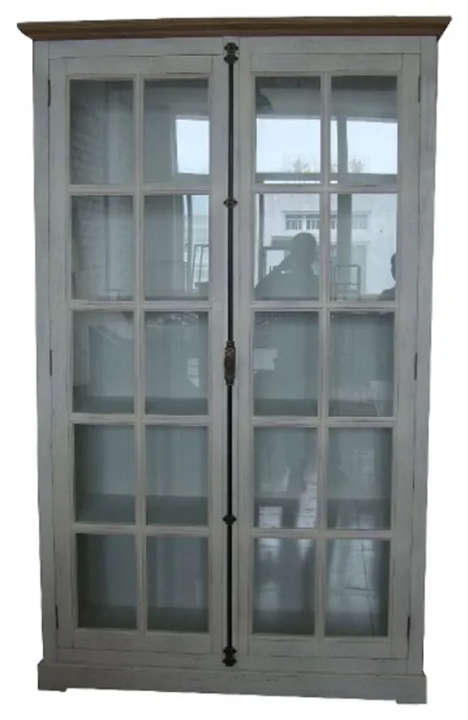 Geprüft Casa Padrino Landhausstil Vitrine Antik Weiß / Naturfarben 136 x 43 x H. 222 cm - Vitrinenschrank mit 2 Glastüren - Landhaus Möbel Schrank
