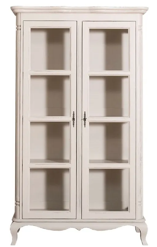 Casa Padrino Landhausstil Vitrinenschrank Antik Hellgrau 112 x 49 x H. 190 cm - Massivholz Wohnzimmerschrank mit 2 Glastüren Neue Ware