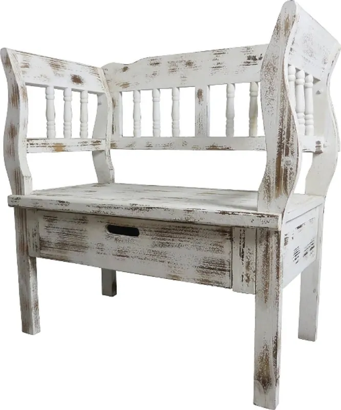 Limited Edition Casa Padrino Landhausstil Shabby Chic Sitzbank mit Schublade Antik Weiß / Braun 80 x 44 x H. 80 cm - Landhausstil Möbel