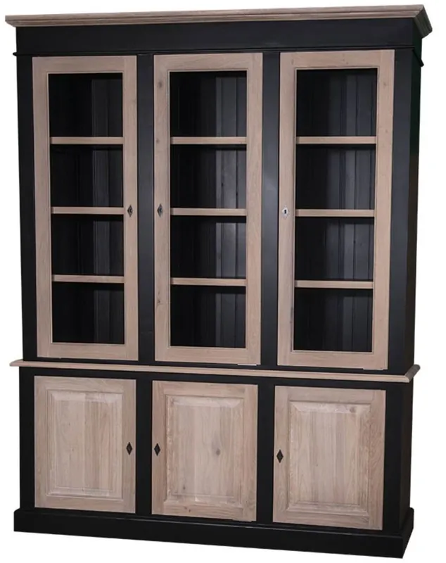 Casa Padrino Landhausstil Wohnzimmerschrank Schwarz / Naturfarben 182 x 48 x H. 228 cm - Wohnzimmermöbel im Landhausstil Preiswert