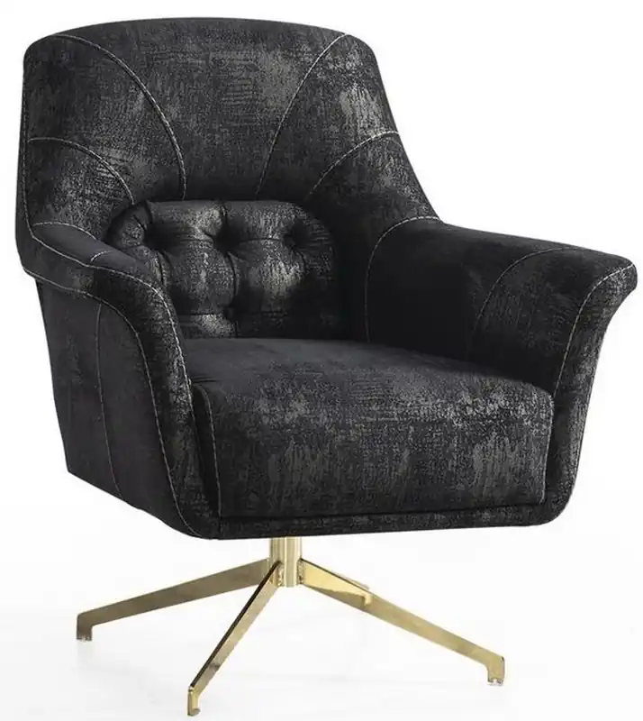 Casa Padrino Luxus Drehsessel Schwarz / Grau / Messingfarben 82 x 80 x H. 90 cm - Edler Wohnzimmer Sessel - Wohnzimmer Möbel Abverkauf