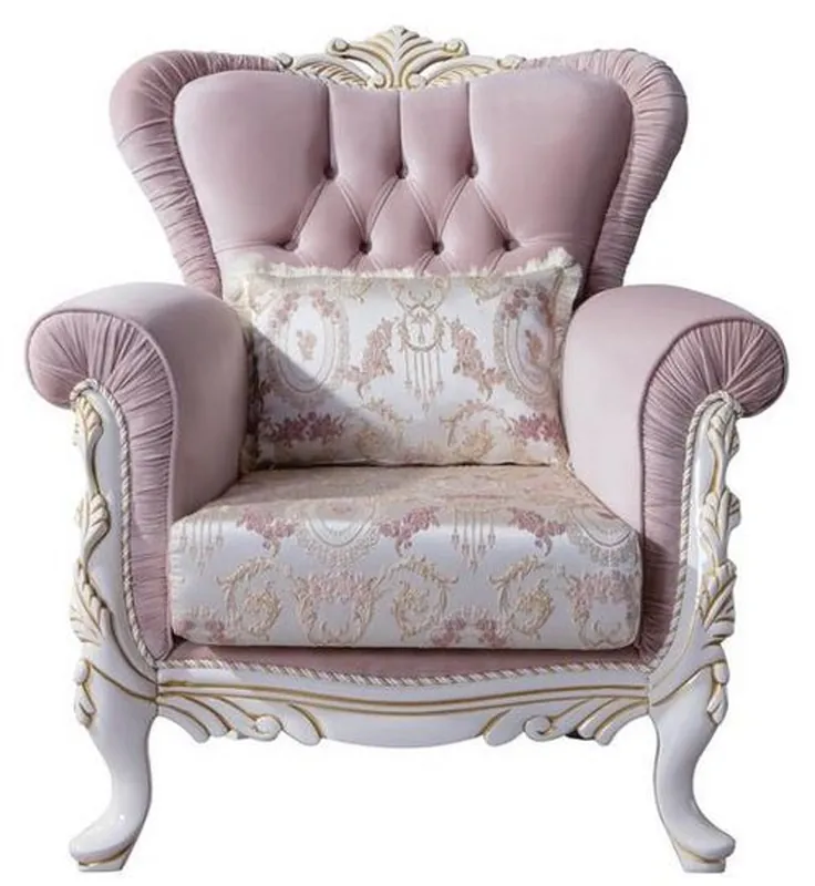Geprüft Casa Padrino Luxus Barock Sessel mit dekorativem Kissen Rosa / Silber / Weiß / Gold 96 x 92 x H. 106 cm - Barockstil Wohnzimmer Möbel
