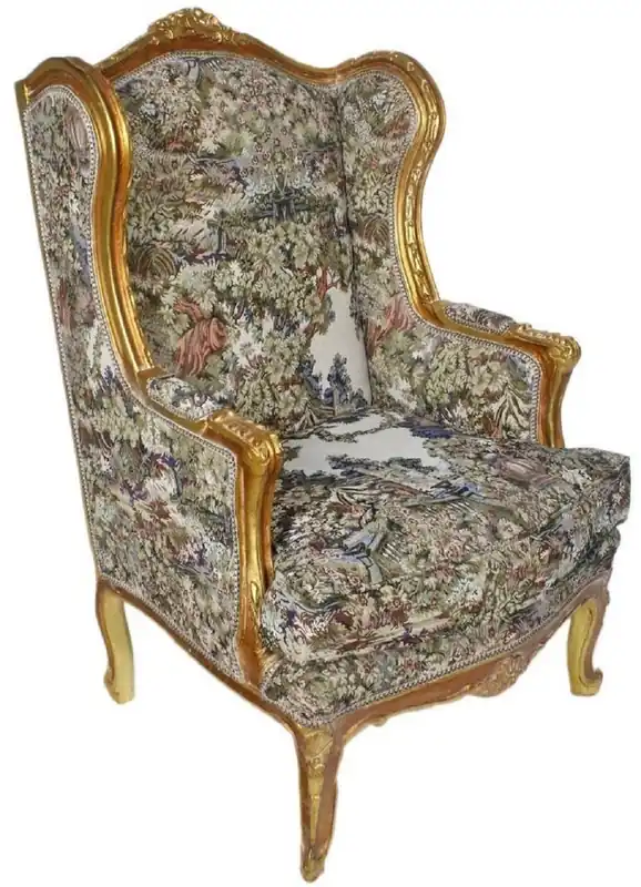 Casa Padrino Barock Ohrensessel Mehrfarbig / Antik Gold 80 x 75 x H. 120 cm - Antik Stil Wohnzimmer Sessel - Barock Möbel Top-Angebot