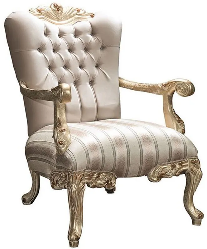 Highlight Casa Padrino Luxus Barock Sessel mit Glitzersteinen Beige / Gold 80 x 85 x H. 117 cm - Wohnzimmer Möbel im Barockstil - Edel & Prunkvoll