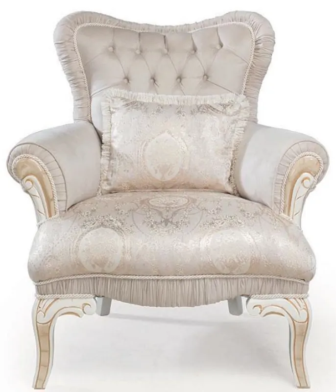 Kostenloser Versand Casa Padrino Luxus Barock Sessel Hellrosa / Weiß / Gold 83 x 96 x H. 102 cm - Wohnzimmer Sessel mit dekorativem Kissen - Barockstil Möbel