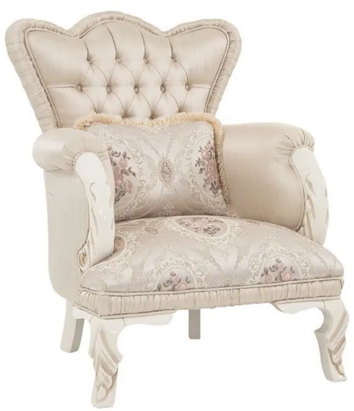 Casa Padrino Luxus Barock Sessel Beige / Creme / Rosa 77 x 72 x H. 104 cm - Wohnzimmer Sessel mit dekorativem Kissen - Wohnzimmermöbel im Barockstil Aktuell
