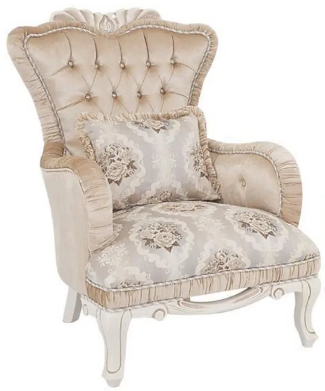 Online Kaufen Casa Padrino Luxus Barock Sessel Beige / Weiß 76 x 83 x H. 109 cm - Wohnzimmer Sessel mit Blumenmuster und dekorativem Kissen - Barock Möbel