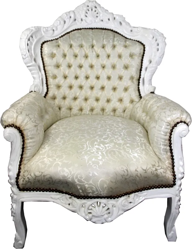 Top-Seller Casa Padrino Barock Sessel King Creme Muster / Weiß - Barock Möbel