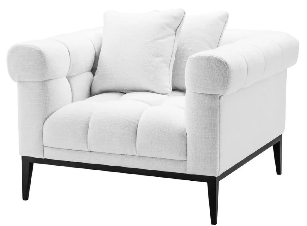 Casa Padrino Luxus Sessel Weiß / Schwarz 102 x 98 x H. 69 cm - Wohnzimmer Sessel mit 2 Kissen - Wohnzimmer Möbel - Luxus Möbel Abverkauf