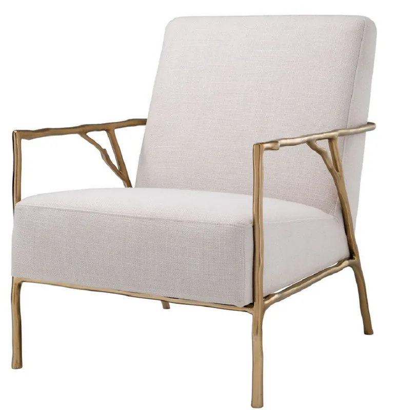 Bestseller Casa Padrino Luxus Sessel Naturfarben / Gold 63 x 81 x H. 82 cm - Wohnzimmer Sessel - Luxus Möbel
