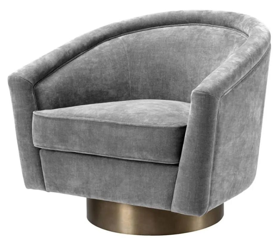 Angebot Casa Padrino Drehsessel Grau / Mattgold 85 x 76 x H. 76 cm - Luxus Wohnzimmermöbel
