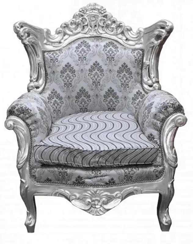 Exklusiv Casa Padrino Barock Sessel Al Capone Silber Muster / Silber Möbel Antik Stil