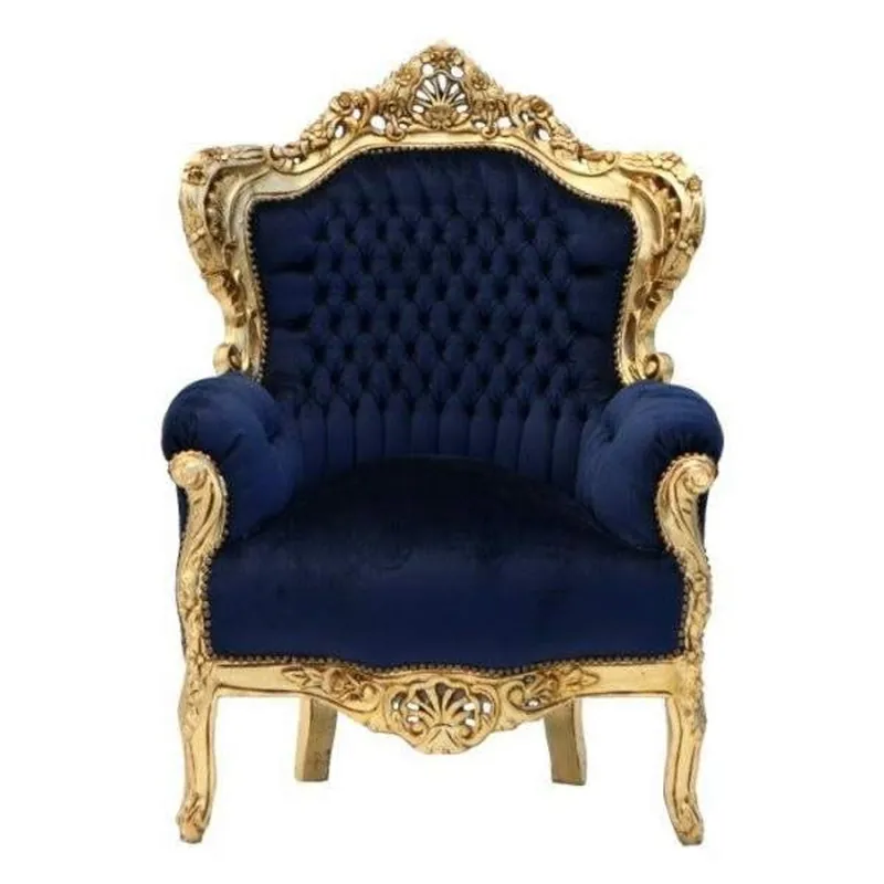 Preisknaller Casa Padrino Barock Sessel King Royalblau / Gold - Barock Möbel Einrichtung Barockmöbel Barocksessel