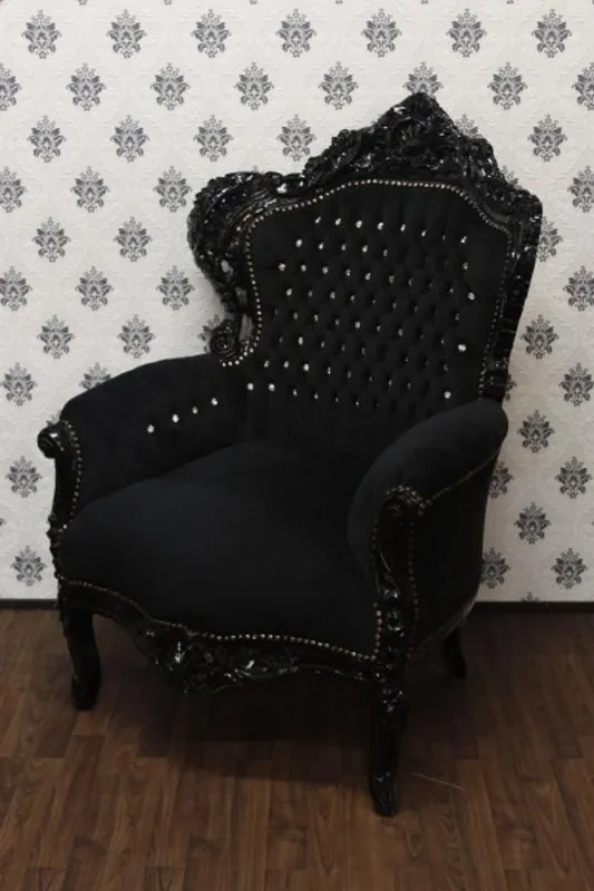 Nur Heute Casa Padrino Barock Sessel King Schwarz / Schwarz Bling Bling 85 x 85 x H. 120 cm - Barock Möbel