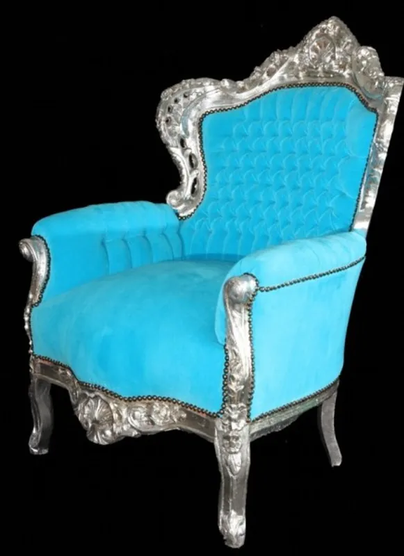 Casa Padrino Barock Sessel King Türkis / Silber 85 x 85 x H. 120 cm - Barock Möbel Neue Ware