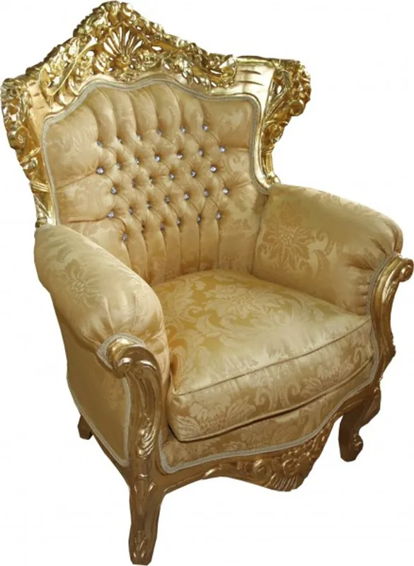 Echt Casa Padrino Barock Sessel King Mod 2 Gold Muster / Gold mit Glitzersteinen 85 x 60 x H. 116 cm