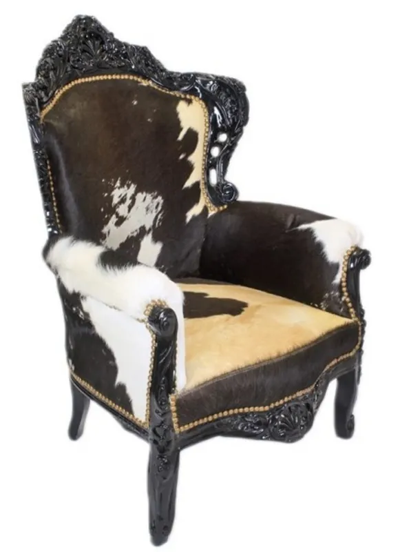 Mengenrabatt Casa Padrino Sessel King Kuhfell / Schwarz Mod2 - Barock Möbel