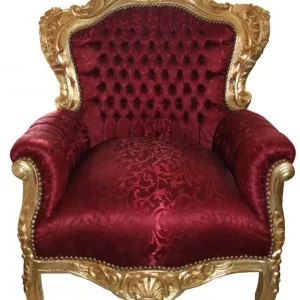 Ab Werk Casa Padrino Barock Sessel King Bordeaux Musterstoff / Gold - Barock Möbel