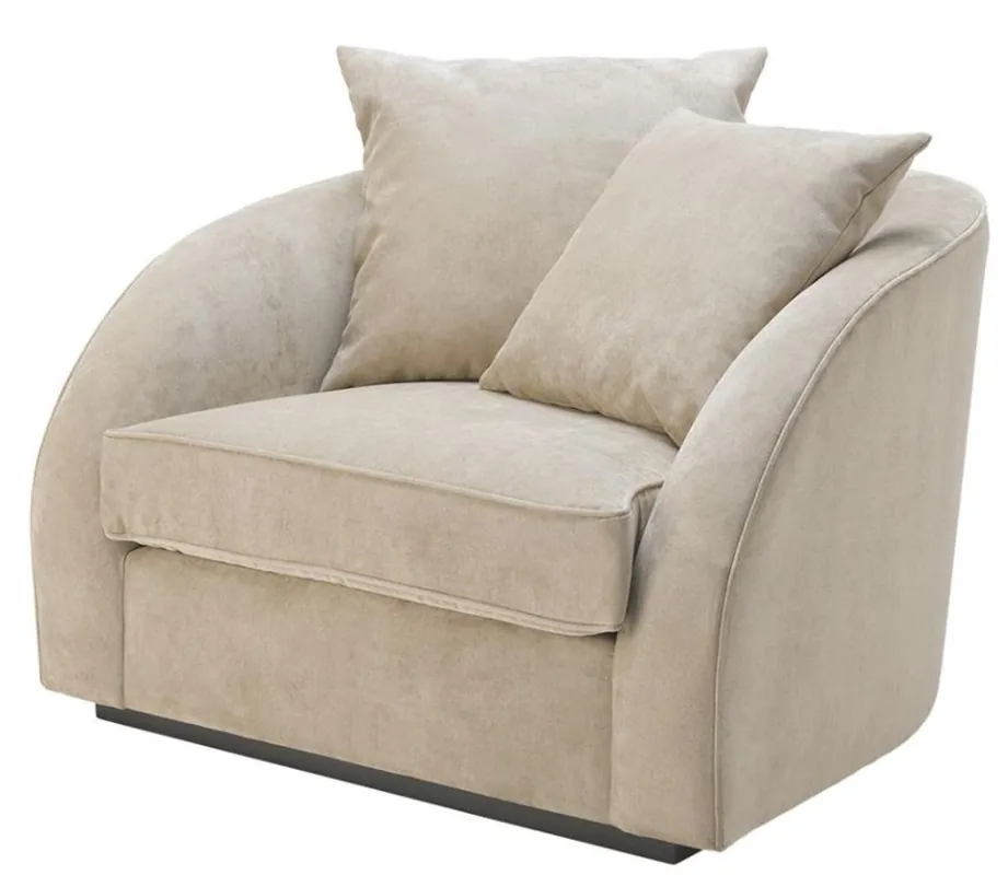 Zertifiziert Casa Padrino Luxus Hotel Salon Sessel Greige 101 x 91 x H. 72 cm - Wohnzimmer Möbel