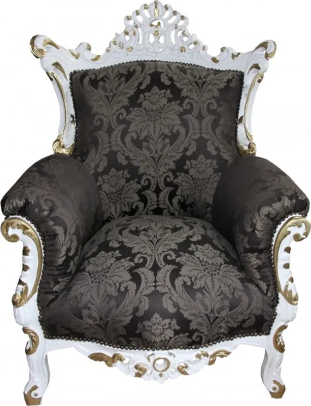 Echt Casa Padrino Barock Sessel Al Capone Schwarz Muster / Weiß mit Gold Bemalung -Antik Stil Wohnzimmer Möbel - Limited Edition