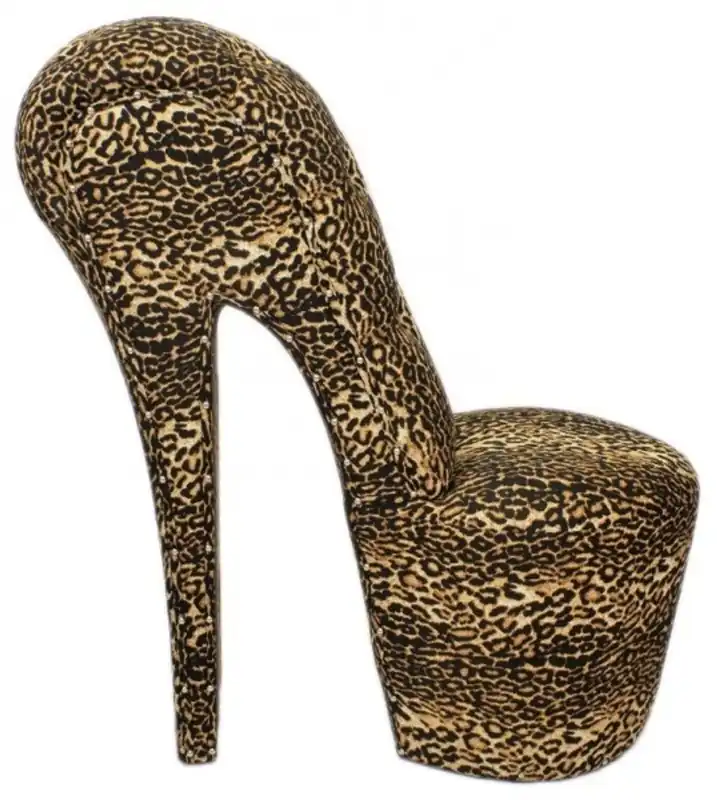 Casa Padrino High Heel Sessel Schuh Sessel mit Dekosteinen Leopard - Designer Sessel - Club Möbel Stuhl Top-Seller
