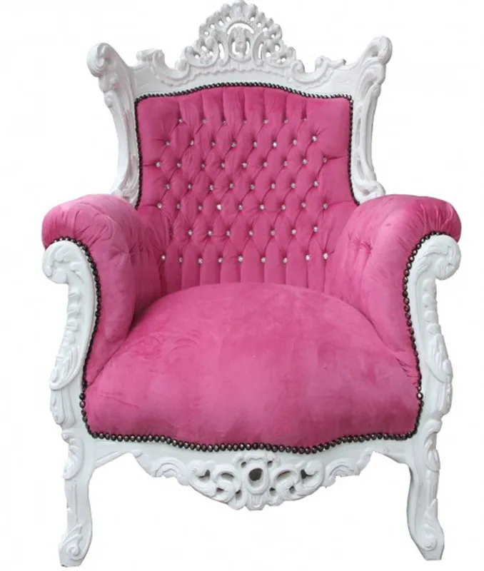 Mega-Angebot Casa Padrino Barock Sessel "Al Capone"Pink/ Weiß mit Bling Bling Glitzersteinen -Antik Stil