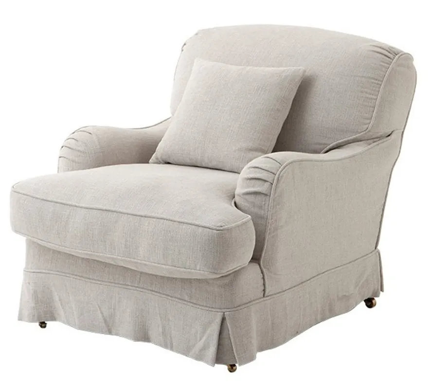 Chesterfield Luxus Leinen Ohrensessel Vintage Naturale von Casa Padrino - Club Sessel Beliebt