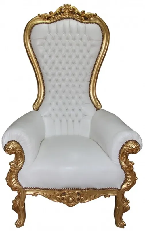 Casa Padrino Barock Thron Sessel Majestic Mod1 Weiß/Gold - Riesensessel -Thron Stuhl Tron Kostenfreie Lieferung