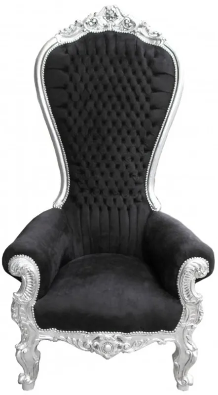 Casa Padrino Barock Thron Sessel Majestic Mod2 Schwarz/Silber - Riesensessel -Thron Stuhl Tron Markenware