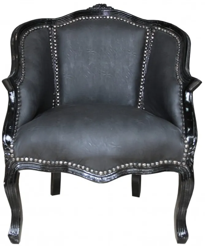 Casa Padrino Barock Damen Salon Sessel Schwarz/Schwarz Kunstleder - Möbel Antik Stil Original