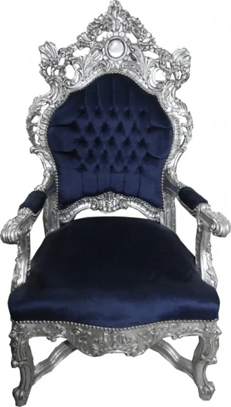 Sichere Zahlung Casa Padrino Barock Thron Sessel Royalblau / Silber - Unikat - Barock Möbel Tron Königssessel