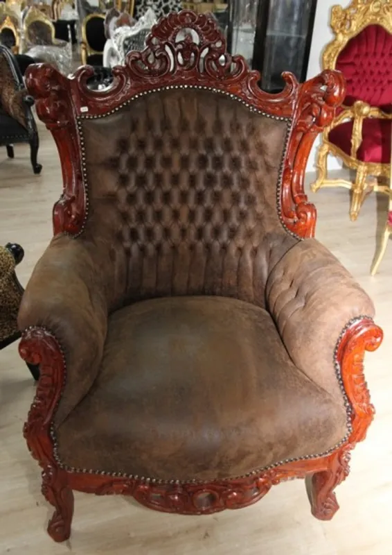 Casa Padrino Barock Sessel Al Capone Braun Lederoptik / Braun Sofort Bestellen