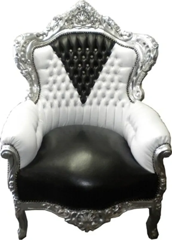 Großhandel Casa Padrino Barock Sessel King Schwarz/Weiß Lederoptik Bling Bling
