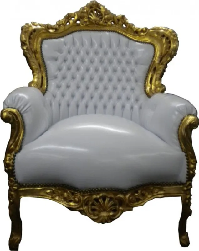 Barock Sessel "King" Weiß/Gold Lederoptik Markenware
