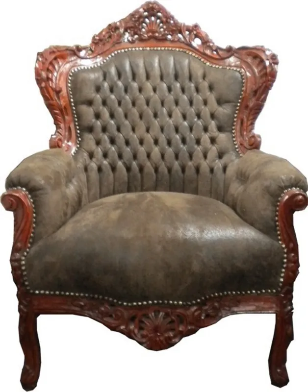 Echt Casa Padrino Barock Sessel King Braun Lederoptik / Braun - Barock Wohnzimmer Möbel