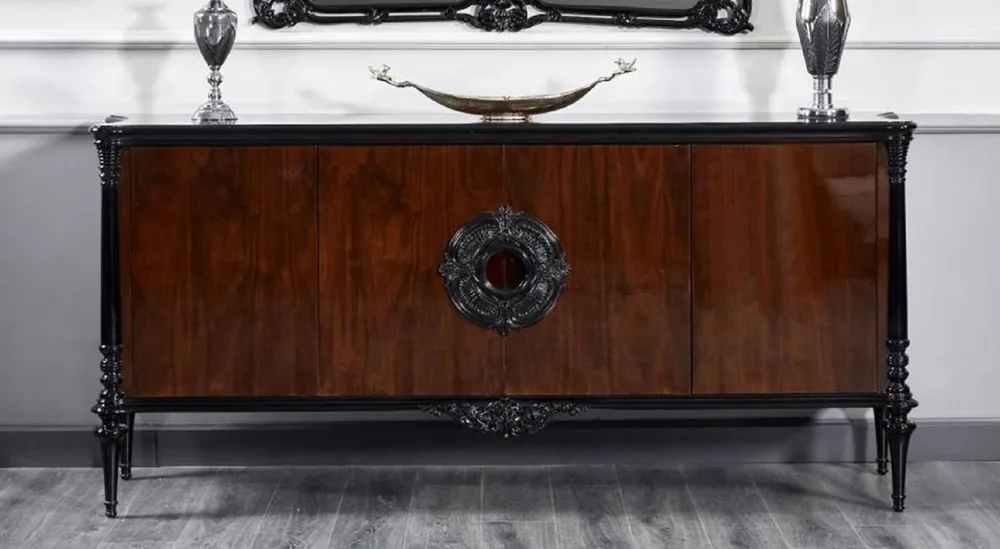 Original Casa Padrino Luxus Barock Sideboard Schwarz / Dunkelbraun 225 cm - Barock Möbel