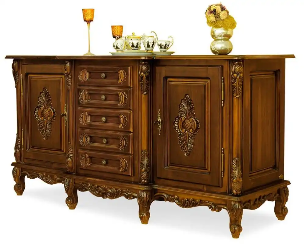 Casa Padrino Luxus Barock Sideboard Braun - Prunkvoller Massivholz Schrank mit 5 Schubladen und 2 Türen - Luxus Möbel im Barockstil - Barock Möbel - Edel & Prunkvoll Großhandel