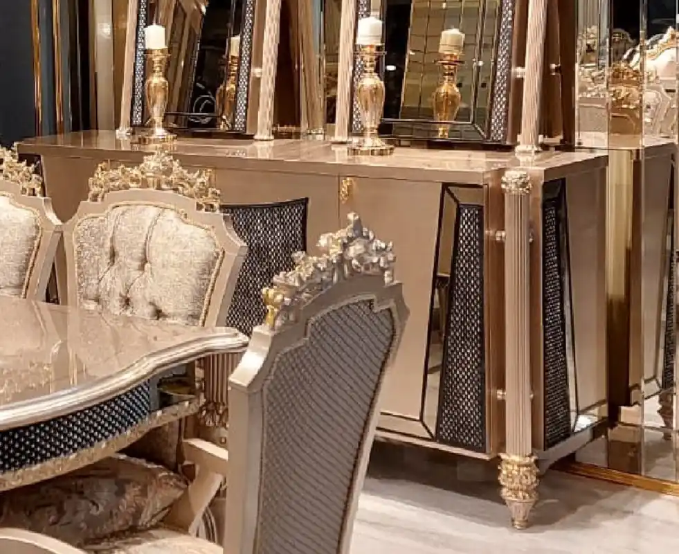 Casa Padrino Luxus Barock Sideboard Grau / Schwarz / Gold - Barockstil Massivholz Schrank mit 4 Türen - Luxus Esszimmer Möbel im Barockstil - Barock Esszimmer Möbel - Barock Küchen Möbel Online Kaufen