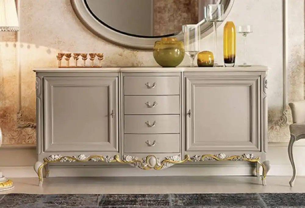 Casa Padrino Luxus Barock Sideboard Grau / Braun / Creme / Gold - Handgefertigter Massivholz Schrank - Barock Möbel - Luxus Möbel Möbel im Barockstil - Luxus Qualität - Made in Italy Echt