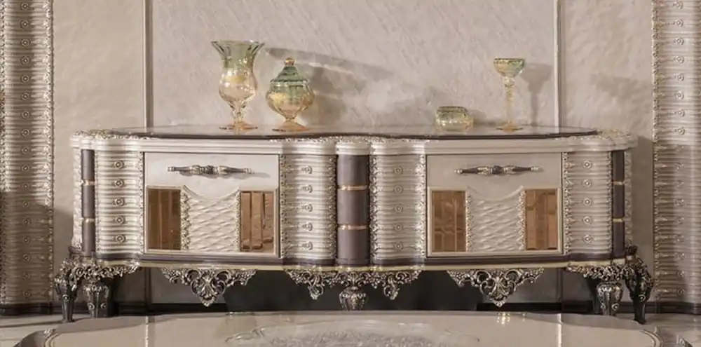 Casa Padrino Luxus Barock TV Schrank Grau / Braun / Gold - Handgefertigtes Massivholz Sideboard - Barock Wohnzimmer Möbel - Edel & Prunkvoll Jetzt Bestellen