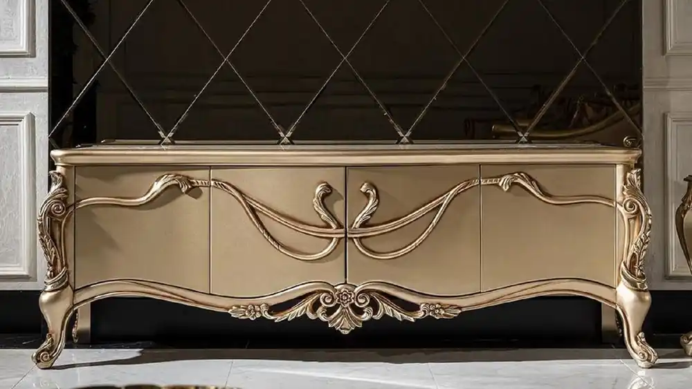 Casa Padrino Luxus Barock TV Schrank Weiß / Gold - Prunkvolles Wohnzimmer Sideboard mit 4 Türen - Barock Wohnzimmer Möbel Top-Seller